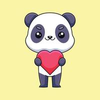 cute panda holding love hearth cartoon doodle art hand drawn concept vector kawaii icon illustration