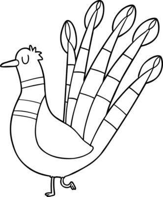 cartoon line drawing peacock