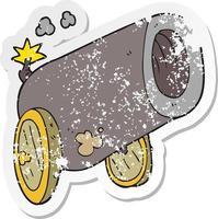 retro distressed sticker of a cartoon big cannon vector