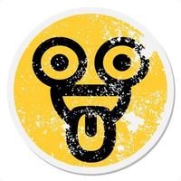 crazy staring face circular sticker vector