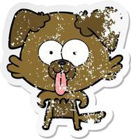 distressed sticker of a cartoon dog with tongue sticking out vector