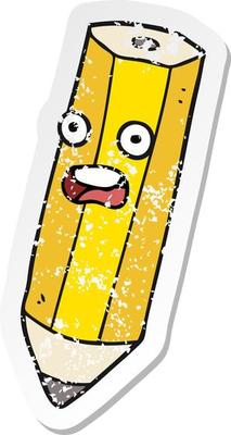 retro distressed sticker of a happy cartoon pencil