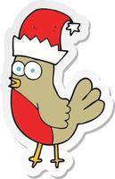 sticker of a cartoon robin in christmas hat vector