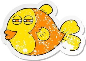 retro distressed sticker of a cartoon fish vector