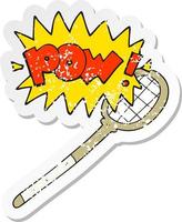 retro distressed sticker of a cartoon tennis racket vector