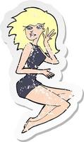 retro distressed sticker of a cartoon sexy woman vector