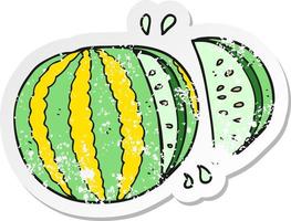 retro distressed sticker of a cartoon watermelon vector