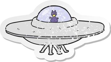 retro distressed sticker of a cartoon UFO vector