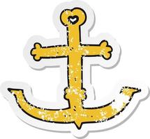 retro distressed sticker of a cartoon anchor vector