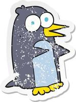 retro distressed sticker of a cartoon penguin vector