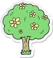 sticker of a cartoon tree with flowers vector