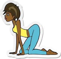 sticker of a cartoon sexy woman on all fours vector