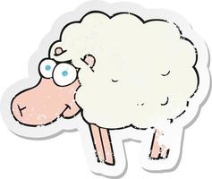 pegatina retro angustiada de una divertida caricatura de oveja vector