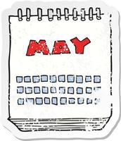 retro distressed sticker of a cartoon calendar showing month of may vector