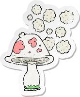 retro distressed sticker of a cartoon mushroom vector