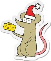 sticker of a cartoon christmas mouse with cheese vector