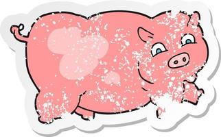 retro distressed sticker of a cartoon pig vector