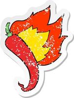 retro distressed sticker of a cartoon flaming hot chilli pepper vector