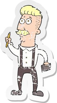 retro distressed sticker of a cartoon man with notebook