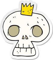 sticker of a cartoon skull with crown vector