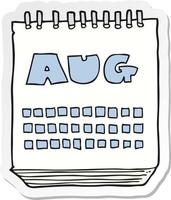 pegatina de un calendario de dibujos animados que muestra el mes de agosto vector