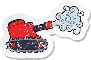 retro distressed sticker of a cartooon army tank vector