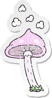 retro distressed sticker of a cartoon mushroom vector