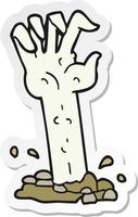 sticker of a cartoon zombie hand rising from ground vector
