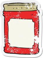 retro distressed sticker of a cartoon jam jar vector