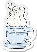 retro distressed sticker of a cartoon cup and saucer vector