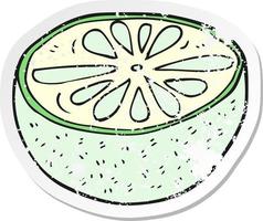 retro distressed sticker of a cartoon half melon vector