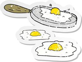 pegatina retro angustiada de una caricatura de huevos fritos vector