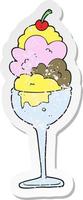 retro distressed sticker of a cartoon ice cream vector