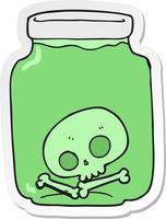 sticker of a cartoon jar with skull vector