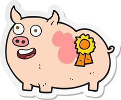 sticker of a cartoon prize winning pig vector