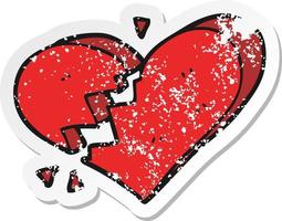 retro distressed sticker of a cartoon broken heart vector