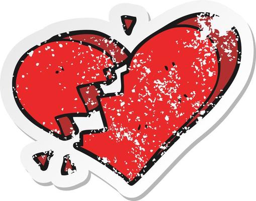 retro distressed sticker of a cartoon broken heart