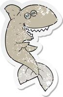 retro distressed sticker of a cartoon laughing shark vector