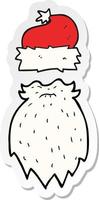 sticker of a cartoon santa hat and beard vector