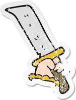 retro distressed sticker of a cartoon hand with sword vector