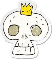 retro distressed sticker of a cartoon skull with crown vector