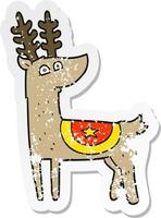 retro distressed sticker of a cartoon reindeer vector