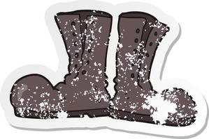 pegatina retro angustiada de una caricatura de botas militares brillantes vector