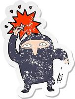 retro distressed sticker of a cartoon ninja vector