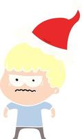 flat color illustration of a annoyed man wearing santa hat vector