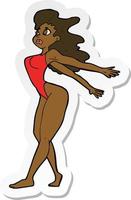 sticker of a cartoon sexy woman in swimsuit vector