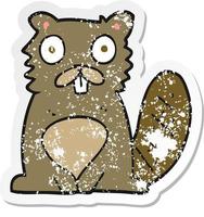 retro distressed sticker of a cartoon beaver vector