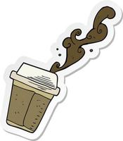 sticker of a cartoon coffee spilling vector