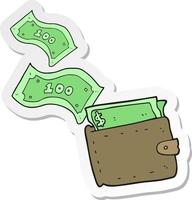 pegatina de una billetera de dibujos animados llena de dinero vector
