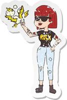 retro distressed sticker of a cartoon rock woman vector
